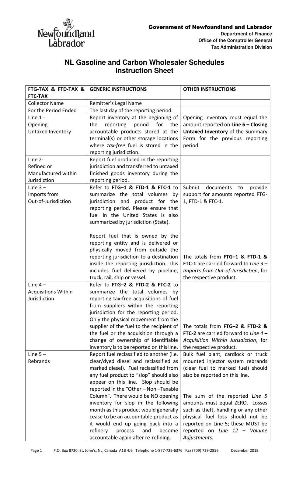 Blank Return Gasoline and Carbon Wholesaler Tax - Newfoundland and Labrador, Canada, Page 27