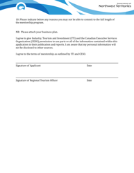 Tourism Business Mentorship Program Mentee Application Form (Stream 1) - Northwest Territories, Canada, Page 3