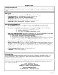 Application for Registration as a Northern Manufactured Product - Northwest Territories, Canada, Page 2