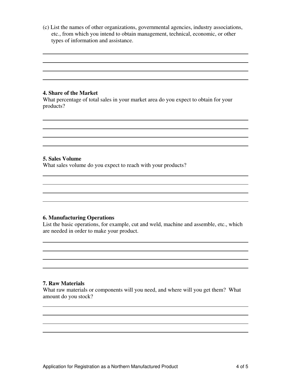 Application for Registration as a Northern Manufactured Product - Northwest Territories, Canada, Page 4