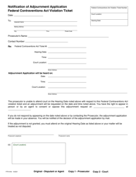 Document preview: Form PTR819B Notification of Adjournment Application Federal Contraventions Act Violation Ticket - British Columbia, Canada
