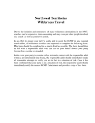 Wilderness Travel Registration - Northwest Territories, Canada