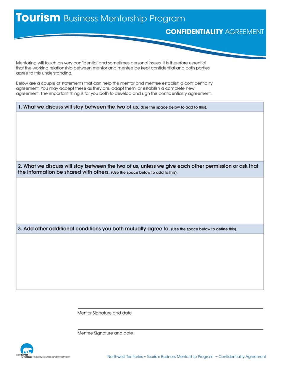Tourism Business Mentorship Program Confidentiality Agreement - Northwest Territories, Canada, Page 1