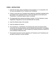 Form 2 Transfer of a Share in an Exploration Licence, Significant Discovery Licence, Former Permit or Former Lease - Northwest Territories, Canada, Page 2