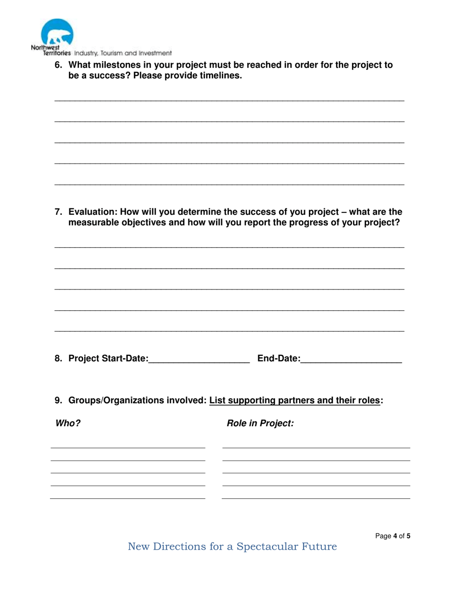 Community Tourism Infrastructure Contribution Program Application - Northwest Territories, Canada, Page 4