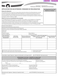 Form NWT8930 Application for an Extension / Demande De Prolongation - Northwest Territories, Canada (English/French)
