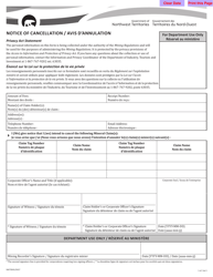 Form NWT8941 Notice of Cancellation - Northwest Territories, Canada (English/French)