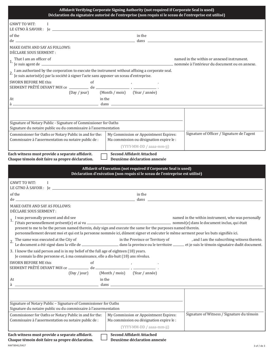 Form NWT8941 Notice of Cancellation - Northwest Territories, Canada (English / French), Page 3
