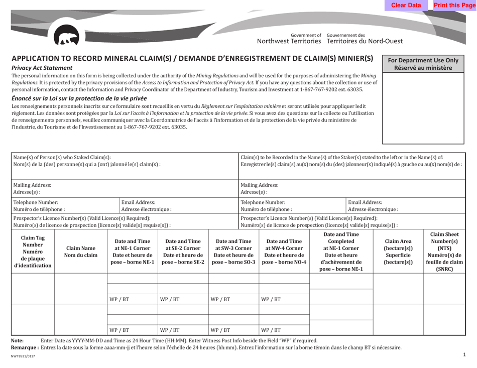 Form NWT8931 - Fill Out, Sign Online and Download Fillable PDF ...