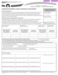 Form NWT8936 Transfer of Mineral Claim - Northwest Territories, Canada (English/French)