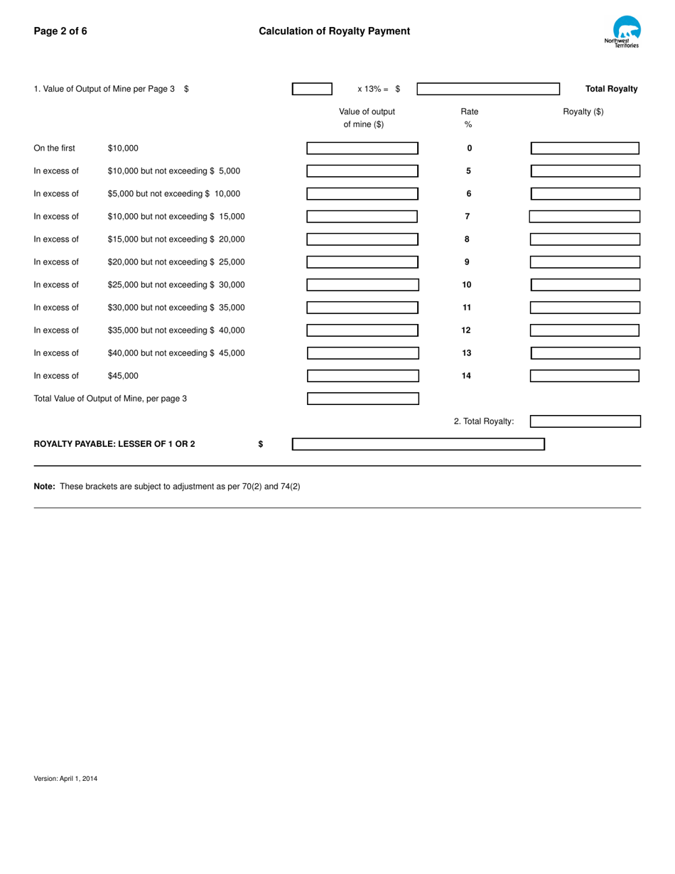 Mining Royalty Return - Northwest Territories, Canada, Page 2