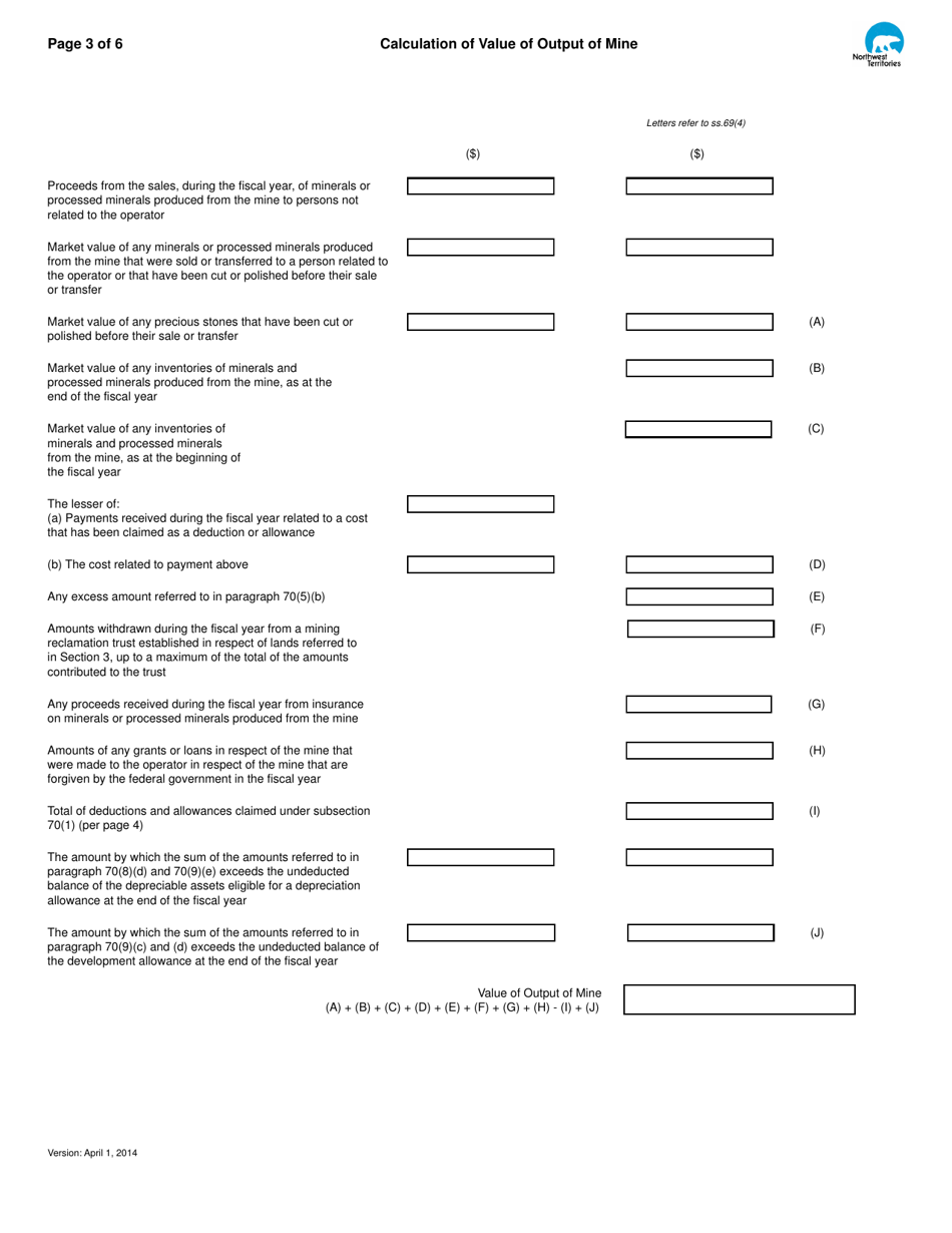 Mining Royalty Return - Northwest Territories, Canada, Page 3