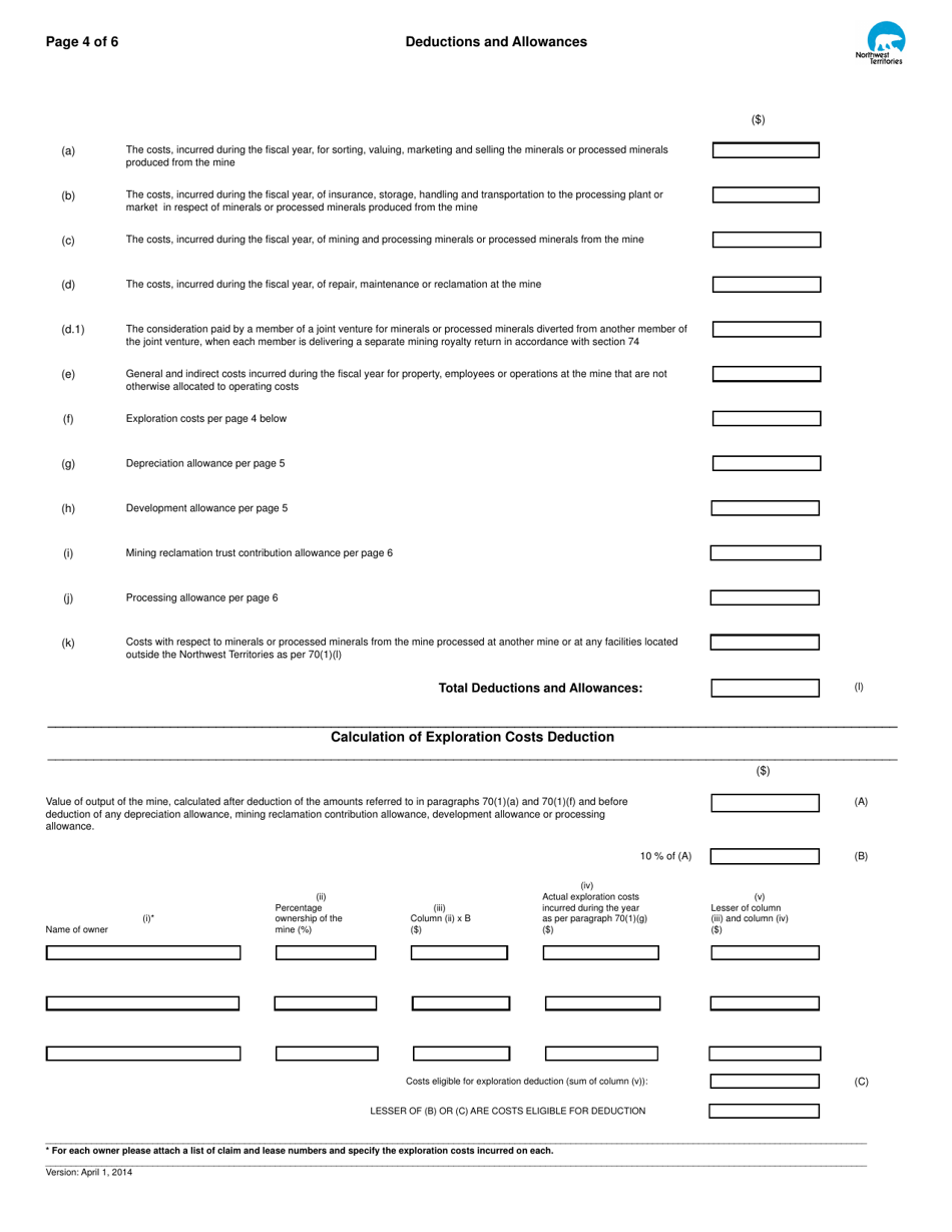 Mining Royalty Return - Northwest Territories, Canada, Page 4