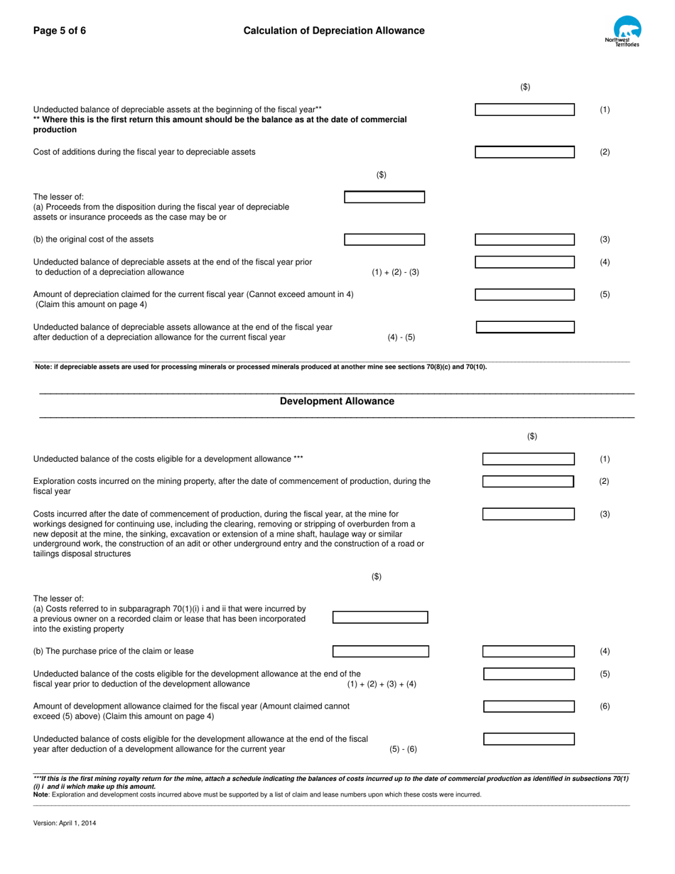 Mining Royalty Return - Northwest Territories, Canada, Page 5