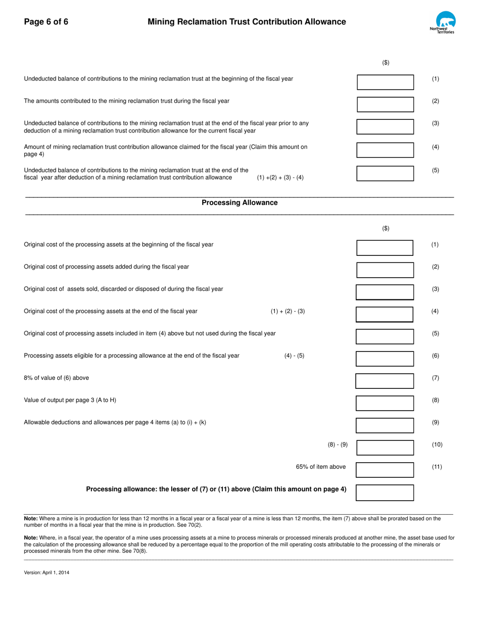 Mining Royalty Return - Northwest Territories, Canada, Page 6