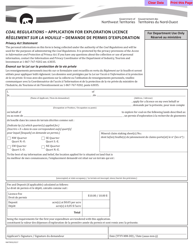 Form 5 (NWT8932) &quot;Coal Regulations - Application for Exploration Licence&quot; - Northwest Territories, Canada (English/French)