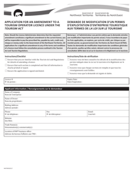 Document preview: Form NWT8928 Application for an Amendment to a Tourism Operator Licence Under the Tourism Act - Northwest Territories, Canada (English/French)