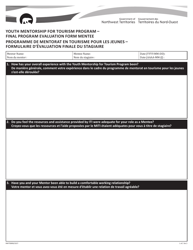 Form NWT8989 Final Program Evaluation Form Mentee - Youth Mentorship for Tourism Program - Northwest Territories, Canada (English/French)