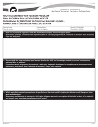 Document preview: Form NWT8992 Final Program Evaluation Form Mentor - Youth Mentorship for Tourism Program - Northwest Territories, Canada (English/French)