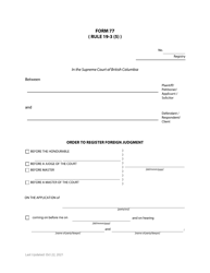 Form 77 &quot;Order to Register Foreign Judgment&quot; - British Columbia, Canada
