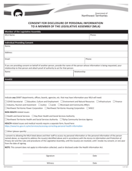 Form NWT9194 Consent for Disclosure of Personal Information to a Member of the Legislative Assembly (Mla) - Northwest Territories, Canada (English/French)