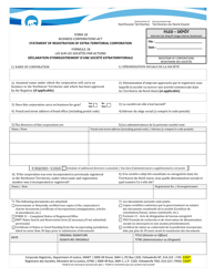 Form 18 &quot;Statement of Registration of Extra-territorial Corporation&quot; - Northwest Territories, Canada