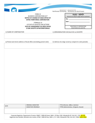 Document preview: Form 22 Notice of Change of Head Office of Extra-territorial Corporation - Northwest Territories, Canada (English/French)
