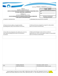 Document preview: Form 21 Notice of Registered Office or Notice of Change of Registered Office of Extra-territorial Corporation - Northwest Territories, Canada (English/French)