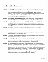 Instructions for Form 01 Articles of Incorporation - Northwest Territories, Canada, Page 2