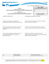 Form 02 &quot;Notice of Registered Office or Notice of Change of Registered Office&quot; - Northwest Territories, Canada (English/French)