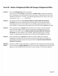 Instructions for Form 02 Notice of Registered Office or Notice of Change of Registered Office - Northwest Territories, Canada, Page 2