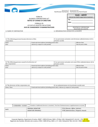 Form 05 &quot;Notice of Change of Directors&quot; - Northwest Territories, Canada (English/French)