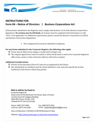 Instructions for Form 04 &quot;Notice of Directors&quot; - Northwest Territories, Canada