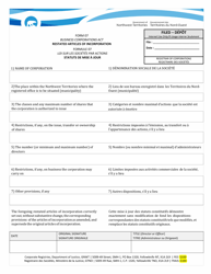 Form 07 &quot;Restated Articles of Incorporation&quot; - Northwest Territories, Canada (English/French)