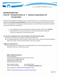 Instructions for Form 07 &quot;Restated Articles of Incorporation&quot; - Northwest Territories, Canada