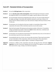 Instructions for Form 07 Restated Articles of Incorporation - Northwest Territories, Canada, Page 2