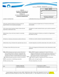 Form 09 &quot;Articles of Continuance&quot; - Northwest Territories, Canada (English/French)