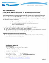 Instructions for Form 13 Articles of Dissolution - Northwest Territories, Canada
