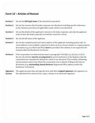 Instructions for Form 12 Articles of Revival - Northwest Territories, Canada, Page 2