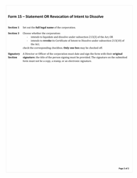 Instructions for Form 15 Statement of Intent to Dissolve or Revocation of Intent to Dissolve - Northwest Territories, Canada, Page 2