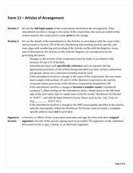 Instructions for Form 11 Articles of Arrangement - Northwest Territories, Canada, Page 2