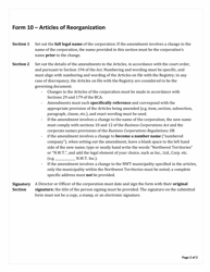 Instructions for Form 10 Articles of Reorganization - Northwest Territories, Canada, Page 2