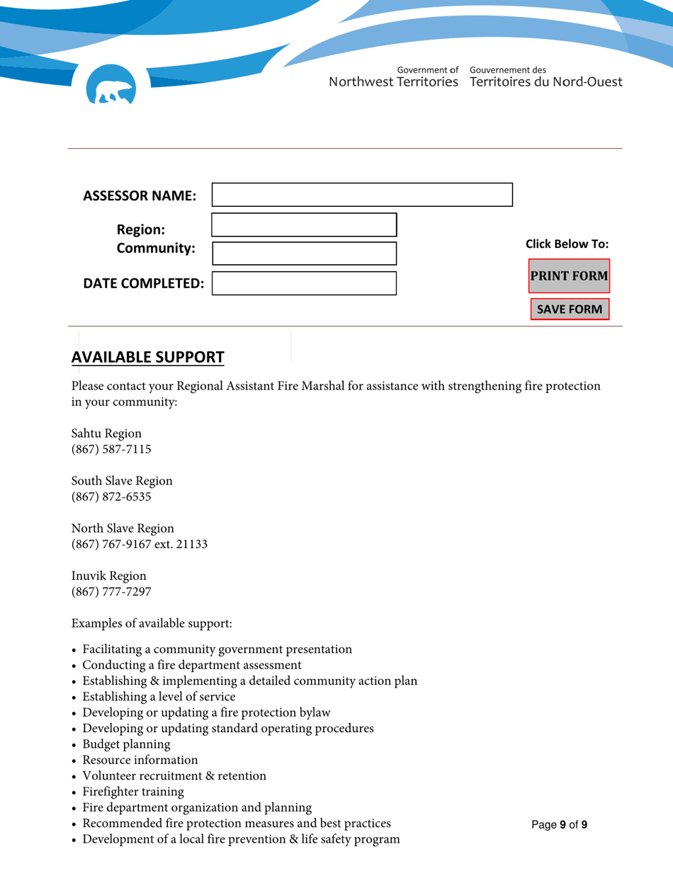 Fire Department Assessment Tool - Northwest Territories, Canada, Page 9