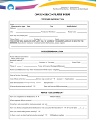Document preview: Consumer Complaint Form - Northwest Territories, Canada