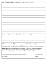 Consumer Complaint Form - Northwest Territories, Canada, Page 2