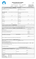 Form 1 &quot;Application for Licence - Consumer Protection Act&quot; - Northwest Territories, Canada