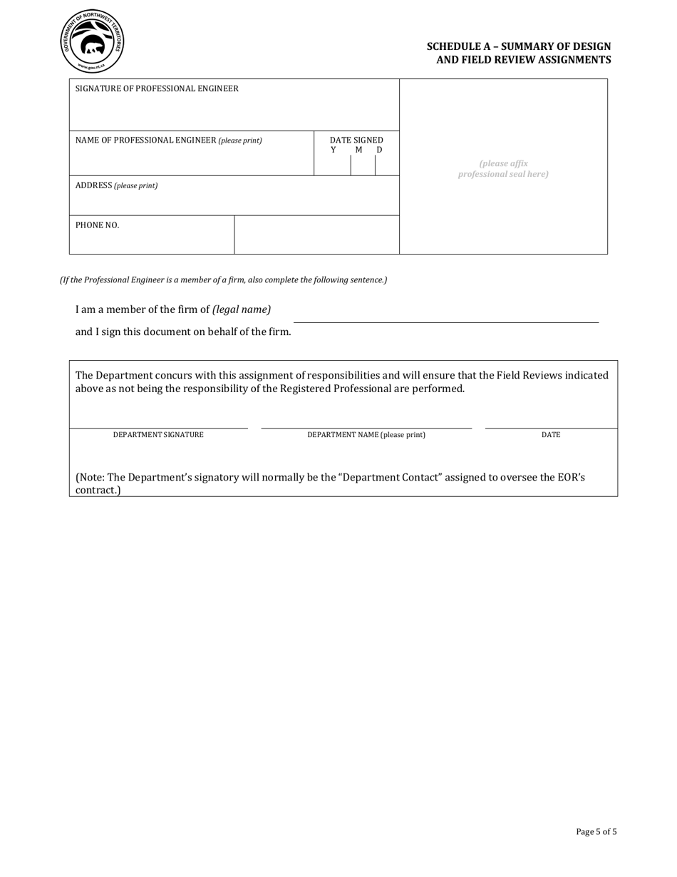 Schedule A Summary of Design and Field Review Assignments - Northwest Territories, Canada, Page 5