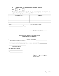 Application for Salesperson&#039;s Licence - Real Estate Agent&#039;s Licencing Act - Northwest Territories, Canada, Page 2