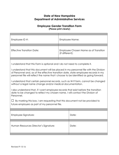 Employee Gender Transition Form - New Hampshire