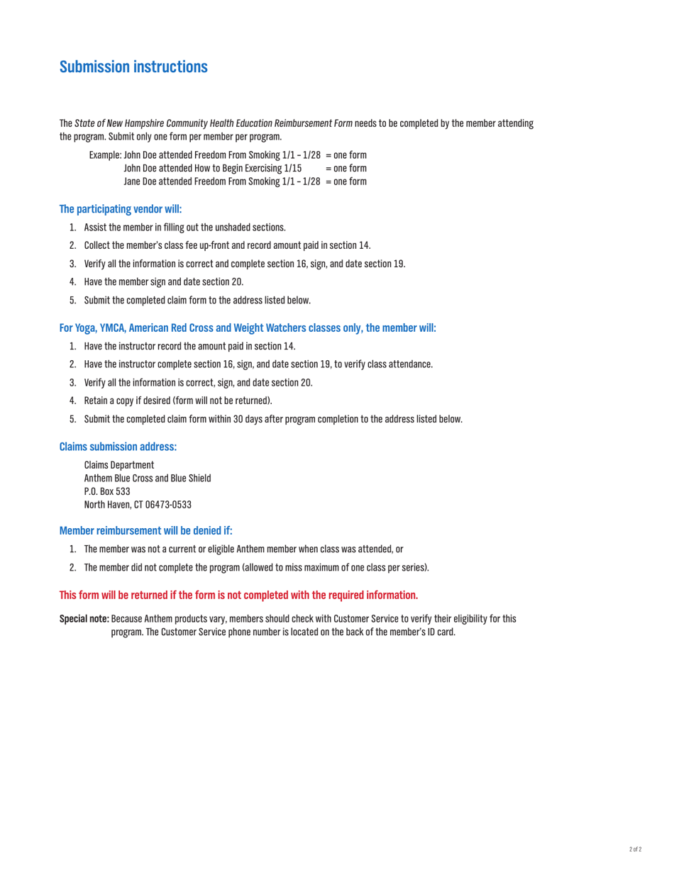 Reimbursement Form - Community Health Education Reimbursement Program (Cherp) - New Hampshire, Page 2